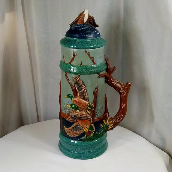Hand Painted Mallard Duck Wildlife Scene Ceramic Stein Tankard With Lid